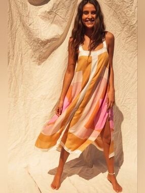 O'Neill Miranda White Multi Geometric Print Midi Dress